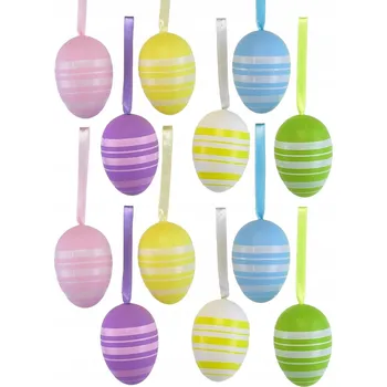 Velikonoční dekorace Velikonoční vajíčka proužkovaná 12 ks, 6x4 cm
