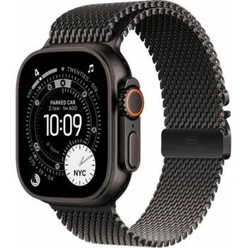Chytré hodinky Apple Hodinky Ultra 3 GPS + Cellular, 49mm černé titanové pouzdro, černý titanový milánský náramek - velikost L
