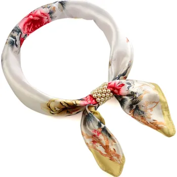 Šátek Magotex Šátek s bižuterií Letuška Light - bílo-béžový s květinovým potiskem