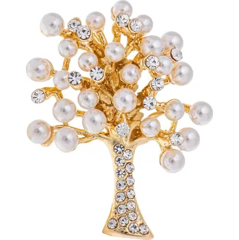 Brož Brož - strom života s broušenými kamínky a bílými perličkami zlaté barvy 9001695-4