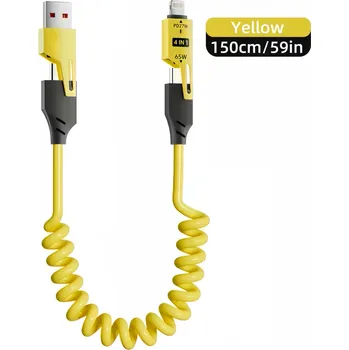 Univerzál Flexibilní nabíjecí datový kabel 4v1 Lightning, USB-A a USB-C 65W 1,5m Barva:: Žlutá