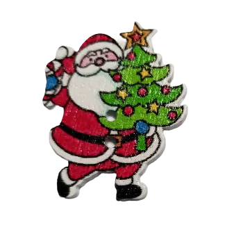 Knoflík Knoflík dřevěný - Santa se stromkem (2,5 x 3,5 cm)