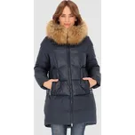 Perso Tmavě modrá dámská asymetrická péřová bunda s prošíváním