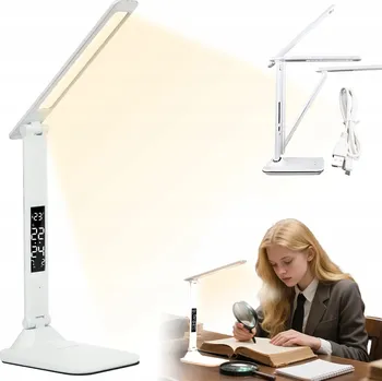 Lampička LED LAMPIČKA NA STŮL S DISPLEJEM, KANCELÁŘSKÁ LAMPA S HODINAMI A TEPLOMĚREM, PRO ŠKOLU