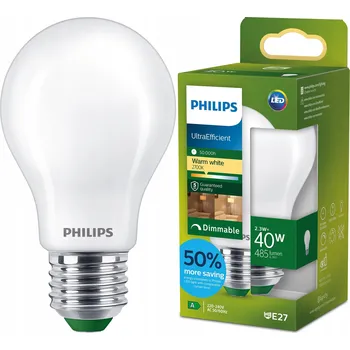 Žárovka LED žárovka E27 A60 2,3W = 40W 212lm/W 2700K TŘÍDA A Stmívatelná Philips