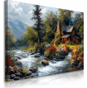 Obraz OBRAZ DO OBÝVÁKU JÍDELNY HORSKÁ CHATA HORY KVĚTINY KRAJINA PŘÍRODA 30x20