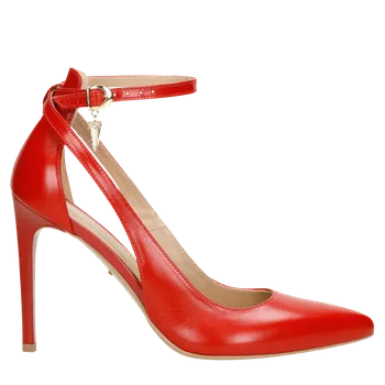 Dámské lodičky Červené Dámské Lodičky Na Vysokém Podpatku Z Lícové Kůže S Ozdobným Krystalkem Wojas 3505455 38,5
