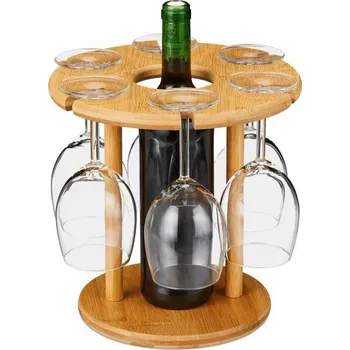 Stojan na víno Bambusový stojan na víno a 6 sklenic RD1069