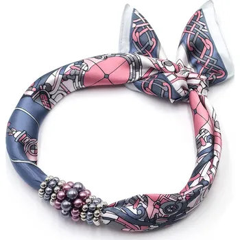 Šátek Magotex Šátek s bižuterií Letuška - šedo-růžový se vzorem