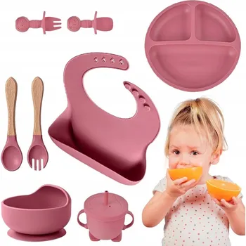 dětská jídelní sada SILIKONOVÉ NÁDOBÍ SADA NÁDOBÍ PRO DĚTI S BRYNDÁKEM PŘÍSAVKA