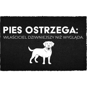Rohožka KOKOSOVÁ ROHOŽKA 40X60 ČERNÁ POD DVEŘE NÁPIS PES: MAJITEL DIVNÝ!