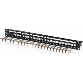 Patch panel Digitus Modulares Patchpanel, 24-Port, bestückt mit 24x DN-93615 (schwarz, 1 HE, Rack Mount, geschirmt)