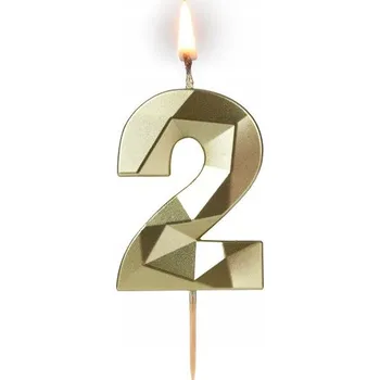 Dortová svíčka Narozeninová svíčka Tamipol číslice 2, geometrický diamantový tvar, 5,8 cm