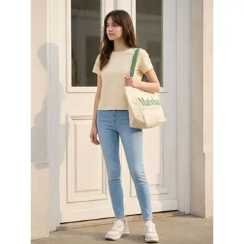 Dámské tričko Sinsay - Bavlněné tričko z hustého interlockového úpletu - yellow jeans - 231HB-11J - 231HB-11J-S