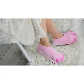 Dívčí bačkory PLYŠOVÉ TEPLÉ PAPUČE DRÁPY BAČKORY BAMBOŠE UNIVERZÁLNÍ TLAPY UNISEX RŮŽOVÉ