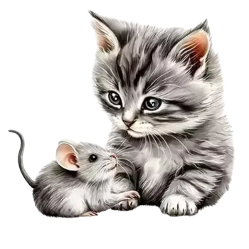 Hračka pro kočku Nažehlovací obrázek - kočka a myš (18,0 x 18,0 cm)