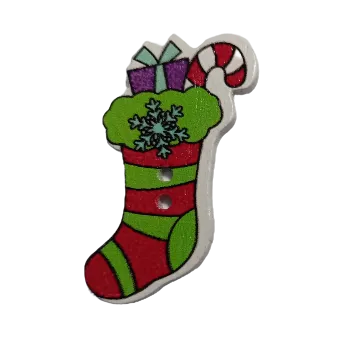 Knoflík Knoflík dřevěný - vánoční ponožka (3,0 x 4,3 cm)