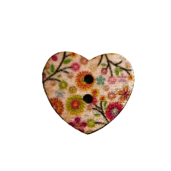 Knoflík Knoflík dřevěný srdíčko s kytičkami V