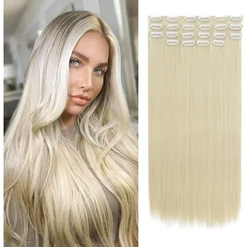 Módní doplněk Clip in vlasy - sada DE-LUXE, 57 cm, odstín - 613 (beach blond)