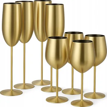 Sklenice Zlaté ocelové skleničky sada 8 ks na šampaňské a víno Kovové skleničky