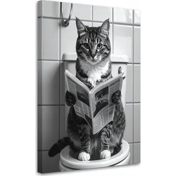 Obraz Obraz do koupelny WC, Humoristický kocour čte noviny 60x90
