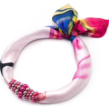 Šátek Magotex Šátek s bižuterií Letuška - růžový s květinovým potiskem