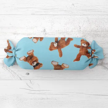 Dekorativní polštářek Dětský polštář válec bonbon Sandra SA-724 Plyšoví medvídci na modrém 15x60 cm