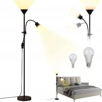 Stojací lampa Stojací lampa 2v1 s poličkou a regálem, výška 160 cm, pro 3 žárovky