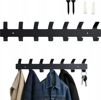 Věšák Nástěnný věšák na oblečení, klíče, bundy, 7 háčků, 52 cm, černý