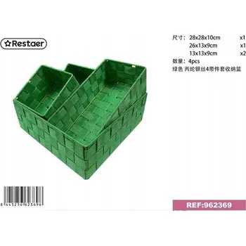 Úložný box Sada 4 úložných košů se zelenou polypropylenovou stuhou