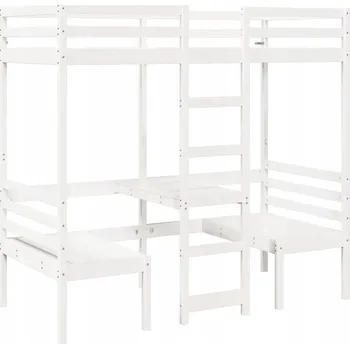 Postel Bílá postel s mezipatrem, psacím stolem a židlemi, 205,5 x 87,5 x 175 cm