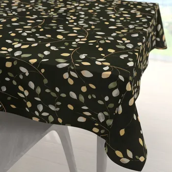 ubrus Bavlněný čtvercový ubrus Sandra SA-722 Větvičky s lístky na tmavě zeleném 40x40 cm