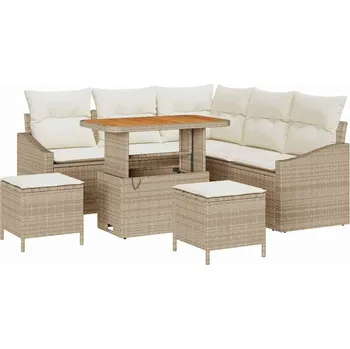 Zahradní lehátko Sada zahradních pohovek s polštářem 8 pcs Béžová Poly ratan Béžová3364606