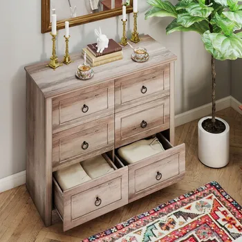 Komoda Komoda se 6 zásuvkami, rustikální šedá, do ložnice