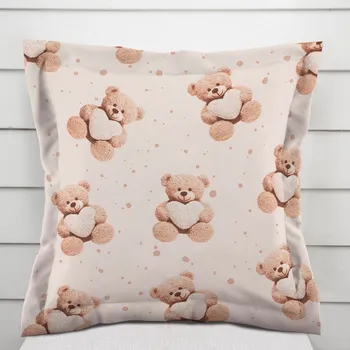 Povlak na polštářek Dětský bavlněný povlak na polštář s lemem Sandra SA-721 Medvídci se srdíčky na pudrově růžovém 40 x 60 cm
