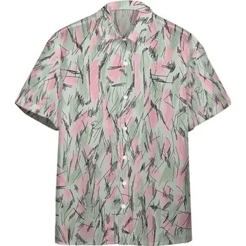 Pánská košile Pánská košile krátký rukáv Polyester Růžovo zelená kombinace Symbolické znaky Zapínání na knoflíky s límečkem 3XL