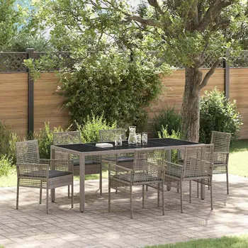 Zahradní jídelní souprava 7 pcs Šedá polyratan Šedá3334875