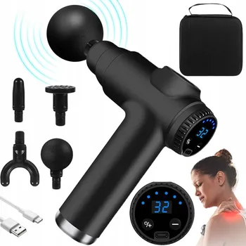 Masážní přístroj MASÁŽNÍ PISTOLE NA ZÁDA A TĚLO MASÁŽNÍ PŘÍSTROJ MASSAGE GUN SE 4 MASÁŽNÍMI HLAVICEMI