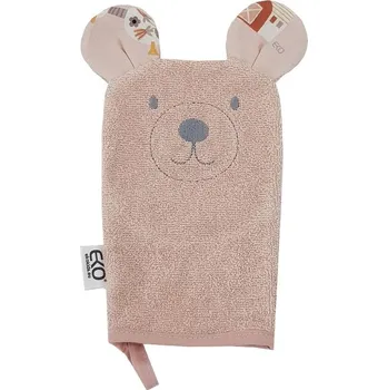 Koupání kojence EKO Žínka bavlněná s oušky Bear Rose pink 20x15 cm