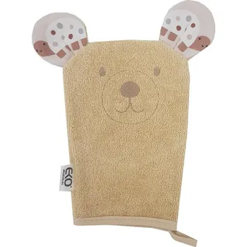 Koupání kojence EKO Žínka bavlněná s oušky Bear Beige 20x15 cm