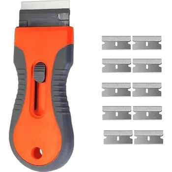 Sada na odstraňování lepidla 10 čepelí Oranžová ruční škrabka na štítky samolepky a zbytky barev z hladkých povrchů