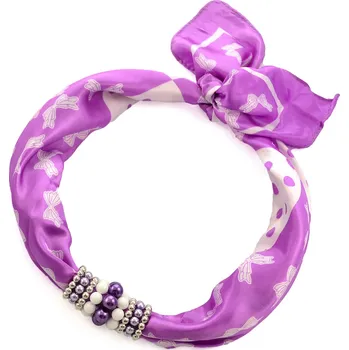 Šátek Magotex Šátek s bižuterií Letuška - fialovo-bílý s potiskem