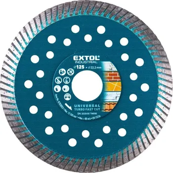 Řezný kotouč Kotouč diamantový řezný turbo Fast Cut, 125x22,2mm, suché i mokré řezání, EXTOL INDUSTRIAL