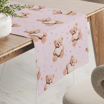 ubrus Dětský bavlněný běhoun na stůl Sandra SA-723 Medvídci se srdíčky na fialkovém 20x120 cm