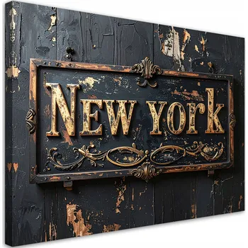 Obraz Obraz do obýváku, kanceláře, loftu, hotelu, Nápis New York černo-zlatý 90x60
