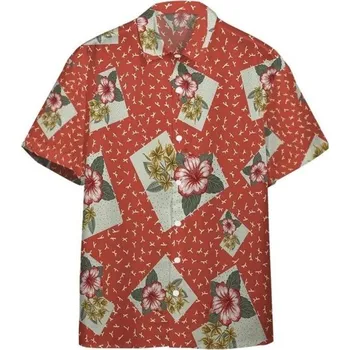 Pánská košile Pánská košile krátký rukáv Polyester Cihlová barva Květinové motivy Zapínání na knoflíky s límečkem pro léto 3XL