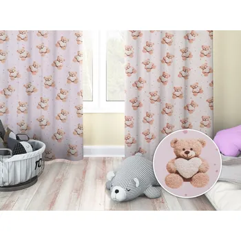 ubrus Dětský bavlněný závěs Sandra SA-723 Medvídci se srdíčky na fialkovém 150x140 cm