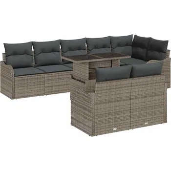 Zahradní lehátko Sada zahradních pohovek s polštářem 9 pcs Šedá Poly Ratan Šedá3357222