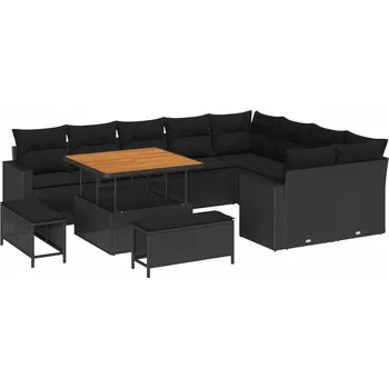 Zahradní lehátko Sada zahradních pohovek s polštářem 13 pcs Černá polyratan Černá3363594