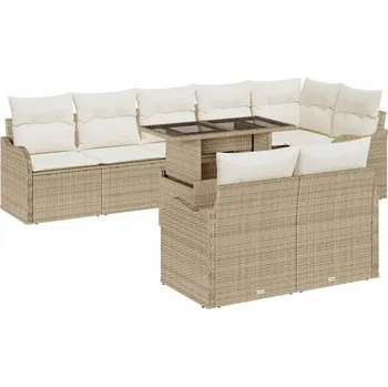 Zahradní lehátko Sada zahradních pohovek s polštářem 9 pcs Béžová Poly Ratan Béžová3357224